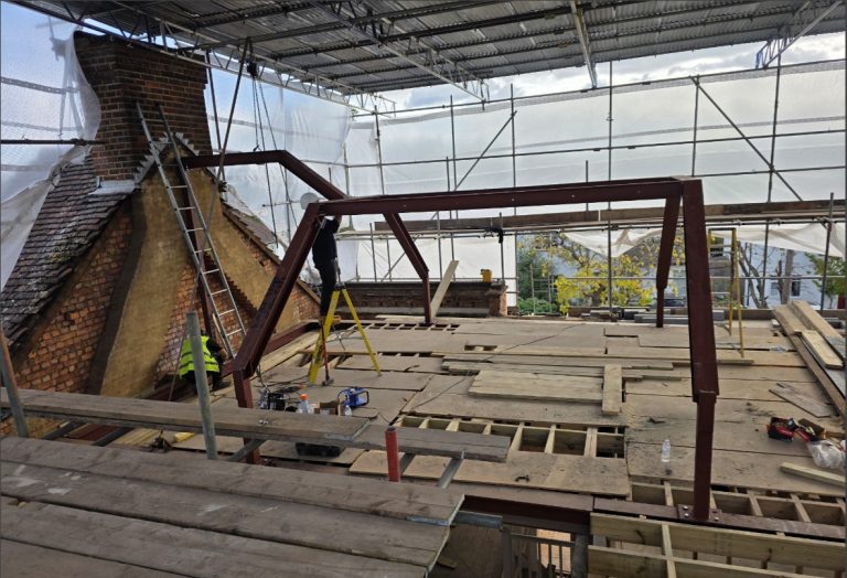 Structural steel frame installation by Franks Steel at refurbishment project in Greenwich SE3