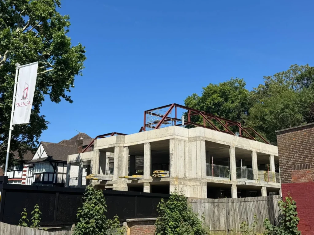 Structural steel roof frame supplied by Franks Steel for a residential construction project in North London.